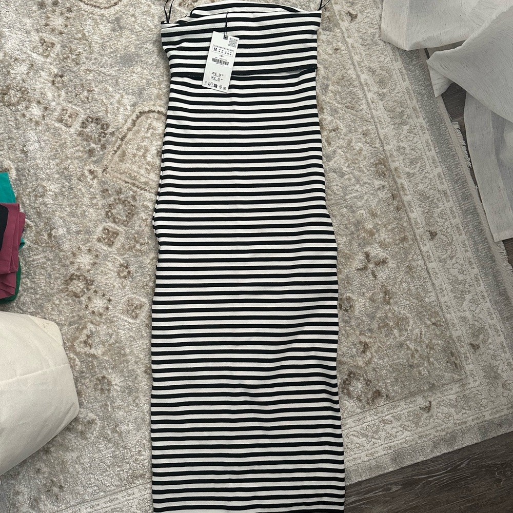 NWT Zara Black and White Striped Maxi Dress